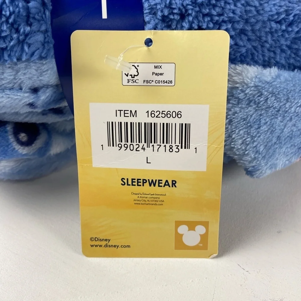 Disney Stitch One Piece Pajama Women’s Large Blue Plush Hooded Onesie NWT